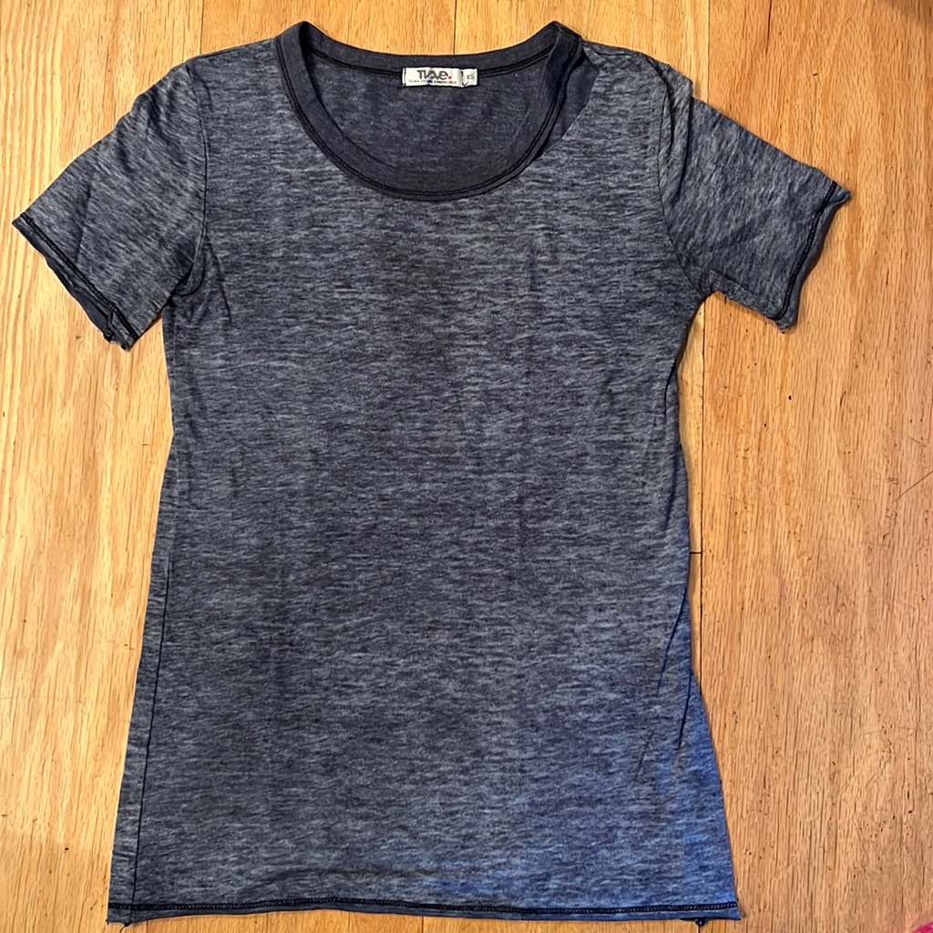 Distressed Navy Blue Tshirt With Collar Cutout Distressed Navy Blue Tshirt With Collar Cutout